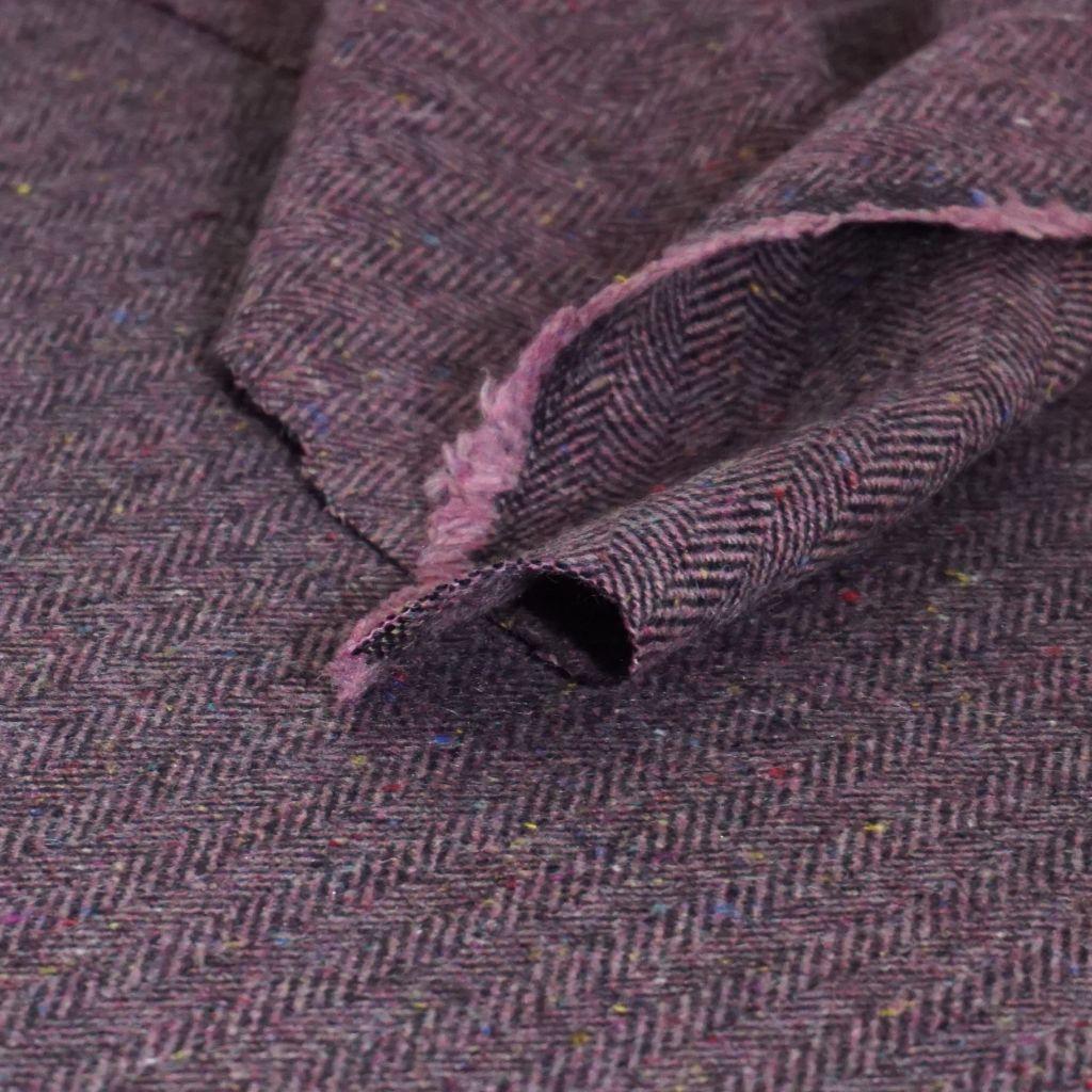 Wollstoff Schurwolle Seide Tweed Italien Fischgrat violett